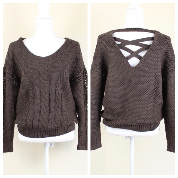VENUS Sweaters - VENUS NWOT Lace Up Detail Sweater Brown